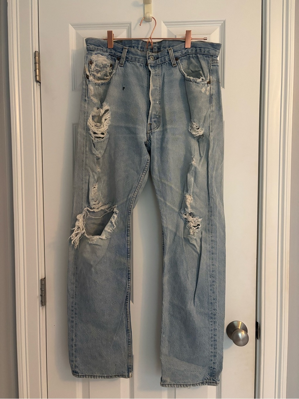 Levi's Button Fly Distressed Straight Jeans